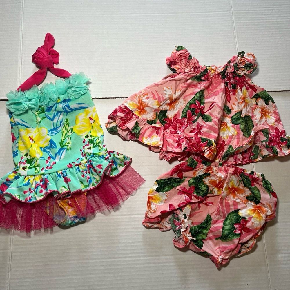 Cute Spring Girll Bundle 12 Months BathingSuit, Pink Outfit